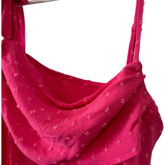 Ruched Asymmetrical Mini Shirt Dress Large Magenta Scoop Neck Sleeveless Stretch - Picture 8 of 16